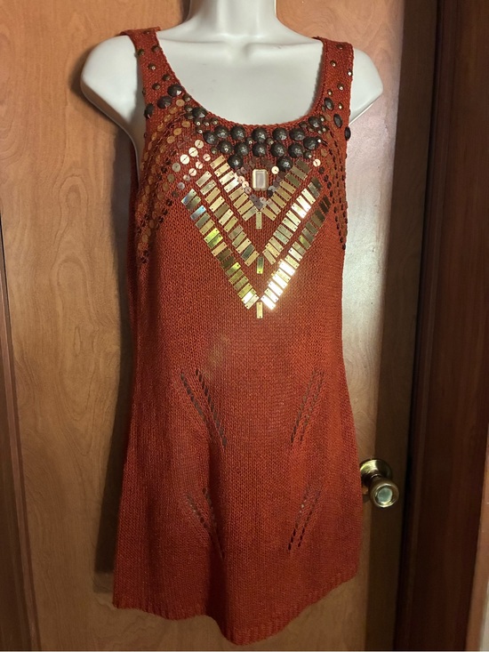 Vertigo Paris Dresses & Skirts - Beaded Embellished Rust Knit Tank Dress